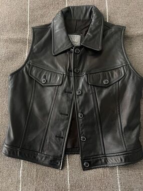 Black Leather Button-Front Vest by Fedi International